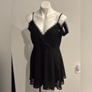 Lulu's Black Lace-Trimmed Off-Shoulder Mini Dress